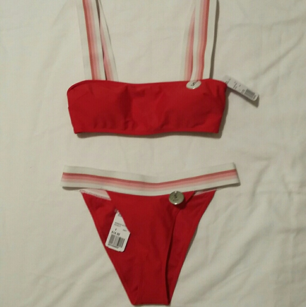 Forever 21 Red Pink White Striped Bikini